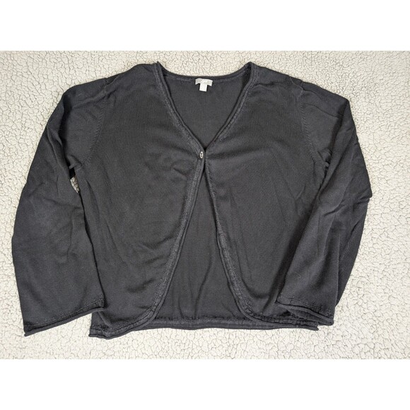 J. Jill Cardigan Womens 100% Cotton One Button Sweater Sz L Black Thread Detail - Picture 2 of 11